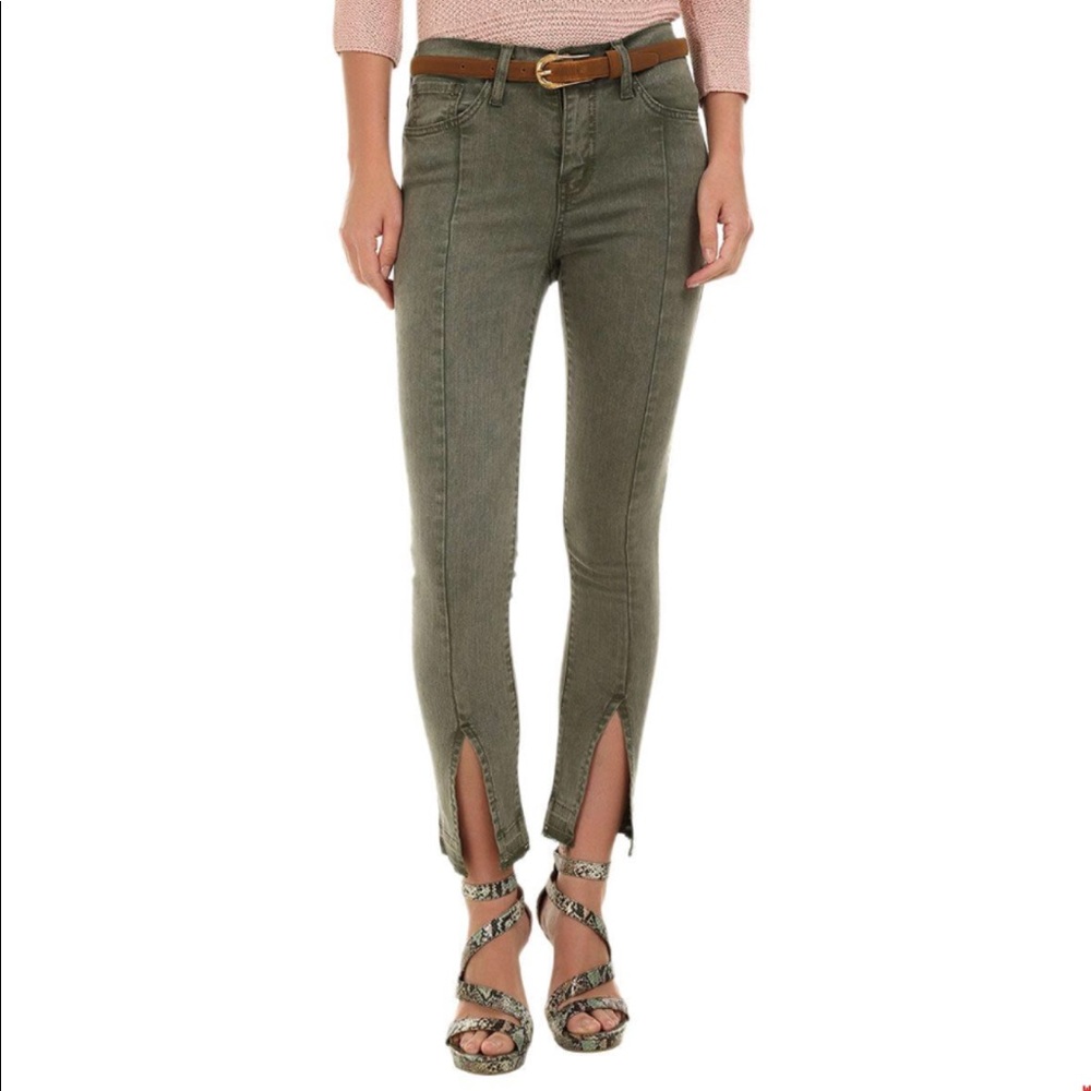 Flying monkey olive green midrise raw hem jeans